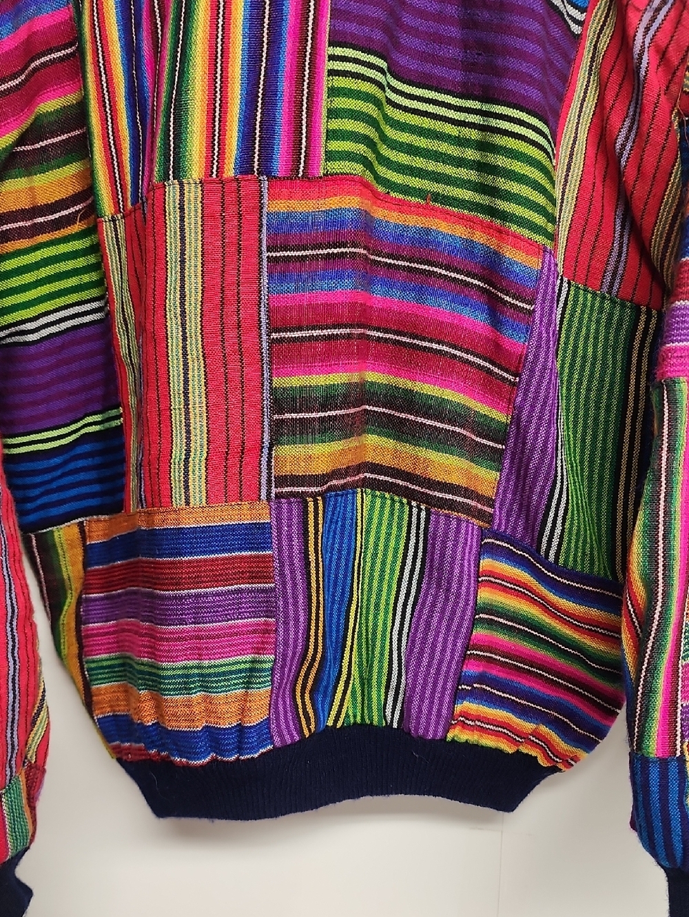 Made In Guatamala Colorful Striped Patchwork Artisan Bomber Jacket- Bright Multi - Picture 6 of 8